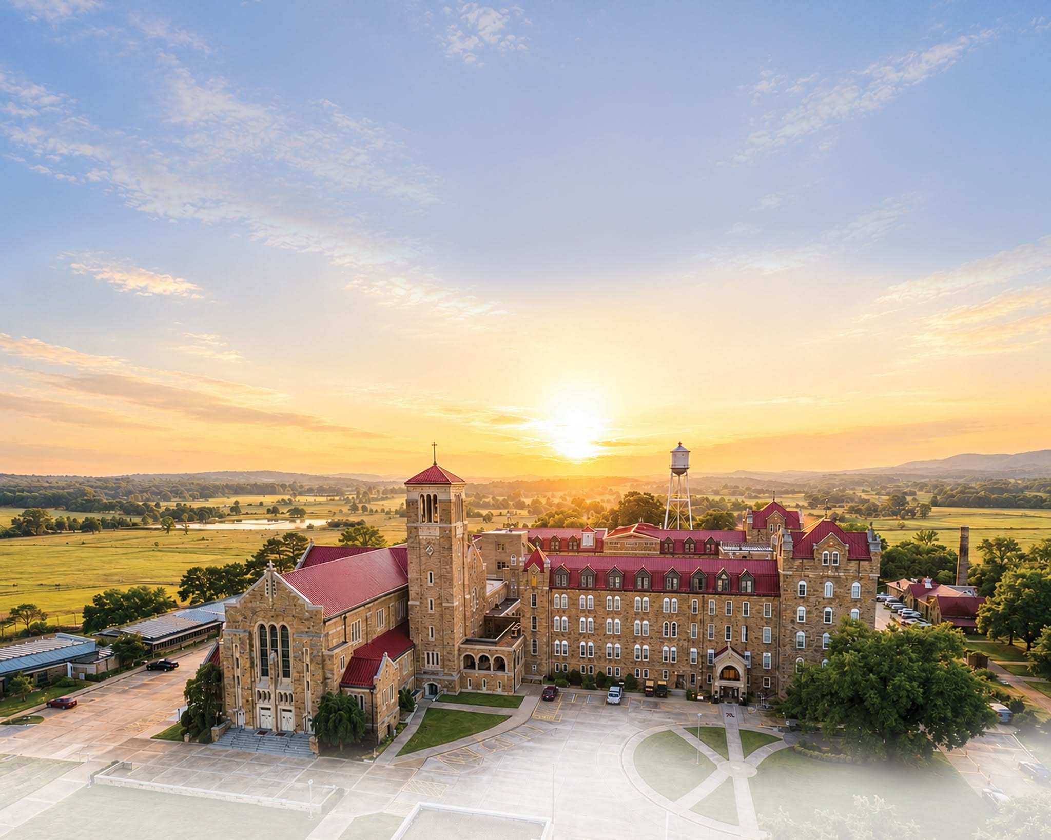 Subiaco Abbey in Arkansas at sunset